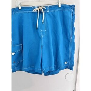 Caribbean Joe XL Lined Board Shorts Medium Blue Yellow Trim 42x7.5
